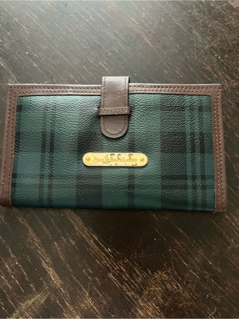 Polo by Ralph Lauren Green Plaid Wallet with Brown Trim